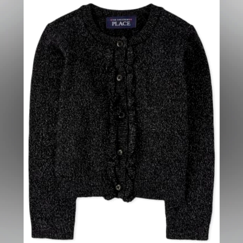 Like New Children's Place Black Sparkly Ruffle Cardigan Sweater Size 3T